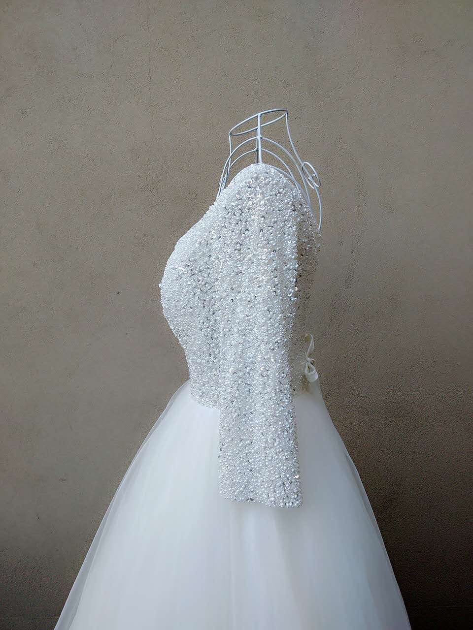 Beautiful White Pearls and Beadings Long Sleeves Party Dress, White Formal Gown