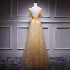 Light Champagne Lace Straps Sweetheart Long Party Dress, A-line Floor Length Prom Dress KS4890
