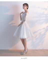 White Lace Short Sleeves Homecoming Dress Party Dress, White Formal Dress Prom Dress