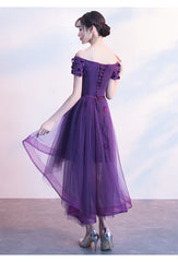 Dark Purple Off Shoulder High Low Dress, Beautiful Party Dresses