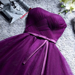 Cute Dark Purple Tulle Short Bridesmaid Dress, Tulle Party Dress, Short Formal Dress