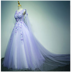 Light Purple Charming Tulle Sweet 16 Gown with Lace, Flowers Formal Dress