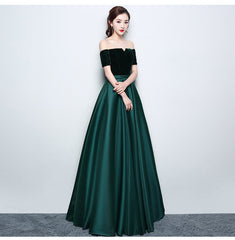 Beautiful Satin and Velvet Long Party Dress, Simple Off Shoulder Prom Dress