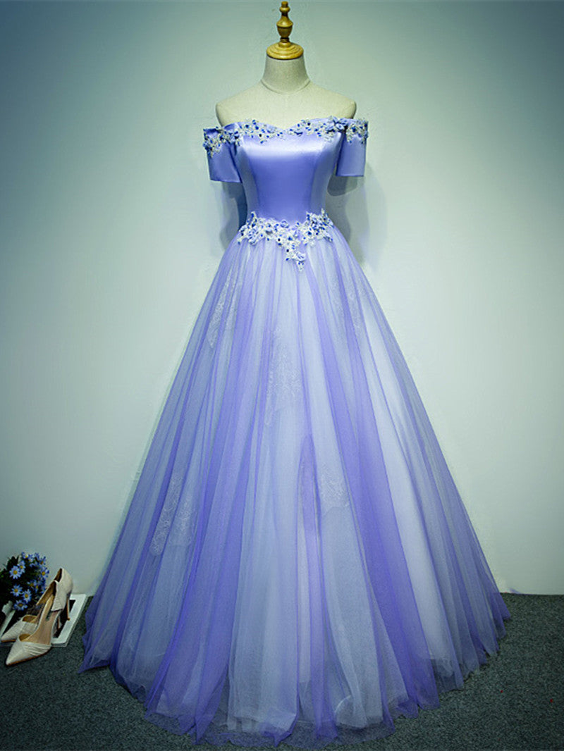 Light Purple Tulle Long Off Shoulder Long Party Dress, Lavender Prom Dress