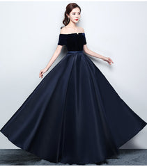Beautiful Satin and Velvet Long Party Dress, Simple Off Shoulder Prom Dress