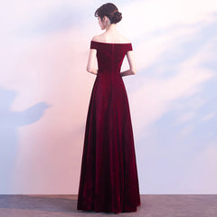 Beautiful Red Velvet Prom Dress , Long Off Shoulder Bridesmaid Dress