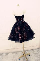 Charming Black Cute Floral Formal Dresses, Black Party Dress, Homecoming Dresses