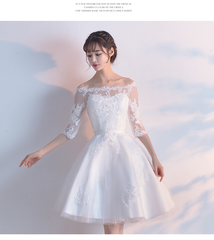 White Lace Short Sleeves Homecoming Dress Party Dress, White Formal Dress Prom Dress