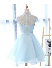 Cute Light Blue Tulle with Lace Party Dress , Beautiful Short Classical Formal Dress