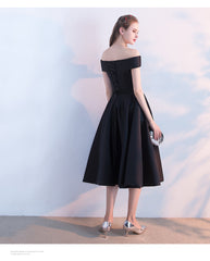 Simple Black Satin Short Sweetheart Party Dress, Black Homecoming Bridesmaid Dress