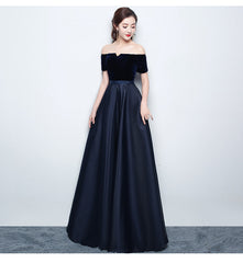 Beautiful Satin and Velvet Long Party Dress, Simple Off Shoulder Prom Dress