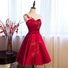 Red Satin Short Formal Dresses, Lovely Party Dresses, Cute Party Dress