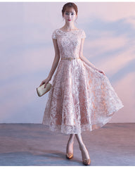 Cute Cap Sleeves Lace Tea Length Bridesmaid Dress, Lovely Bridesmaid Dress