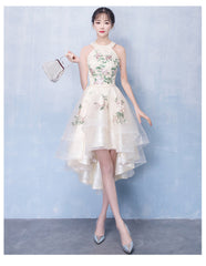 Ivory High Low Halter Tulle Layers Homecoming Dress, High Low Party Dress Prom Dress