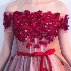 Pink High Low Tulle Party Dress with Flowers, Pink Homecoming Dresses