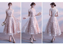 Cute Cap Sleeves Lace Tea Length Bridesmaid Dress, Lovely Bridesmaid Dress