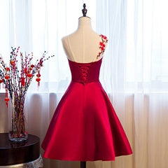 Red Satin Short Formal Dresses, Lovely Party Dresses, Cute Party Dress