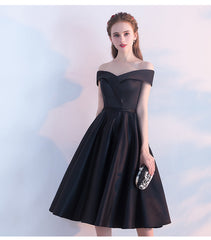 Simple Black Satin Short Sweetheart Party Dress, Black Homecoming Bridesmaid Dress