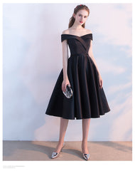 Simple Black Satin Short Sweetheart Party Dress, Black Homecoming Bridesmaid Dress