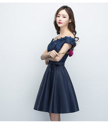 Charming Satin Navy Blue Homecoming Dress , Short Formal Dress