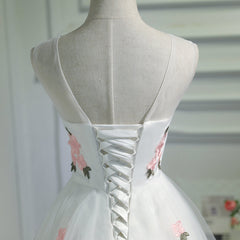 Lovely White Short Party Dress with Flowers, Cute Graduation Dress