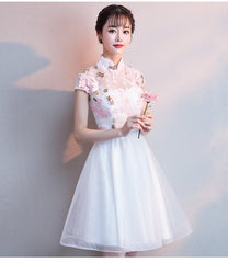 White Lace and Tulle High Neckline Short Graduation Dresses, Lovely White Short Party Dresses