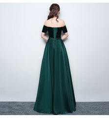 Beautiful Satin and Velvet Long Party Dress, Simple Off Shoulder Prom Dress