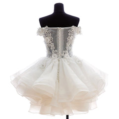 Cute Organza Short Party Dress with Lace Applique, Graduation Dress