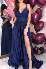 Spaghetti Straps V Neck Evening Formal Gown Long Bridesmaid Dress