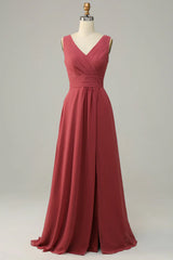 V Neck Sleeveless Chiffon Long Bridesmaid Dress
