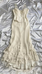 Ivory White Mermaid Spaghetti Strap 3D Stereo Floral Lace Silk Face Ball Gown Evening Dress HZ1024