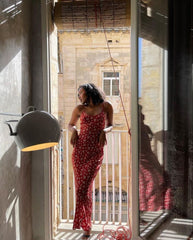 Sexy Red Floral Spaghetti Strap Mermaid Long Ball Gown HZ1024