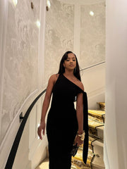 Elegant Black One Shoulder Mermaid Ball Gown Evening Dress HZ1024