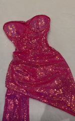Shiny Bright Pink Strapless Sweetheart Neck Sequin Mermaid Short Ball Gown Evening Dress HZ1024