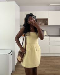 Light Yellow Strapless Sleeveless Mini Party Dress Homecoming Dress HZ1024