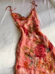 Vintage Print Spaghetti Strap Irregular Skirt Ball Gown Evening Dress HZ1024