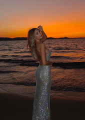 Shiny Champagne Strapless Backless Mermaid Ball Gown Evening Dress HZ1024