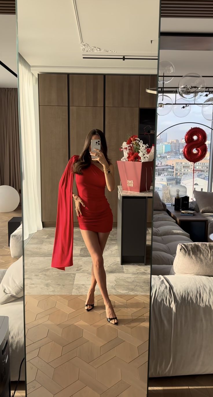 Sexy One Shoulder Red Skinny Mini Prom Dress Evening Gown HZ1024