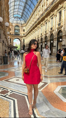 Gorgeous high neck off shoulder sleeveless mini prom dress party dress HZ1024