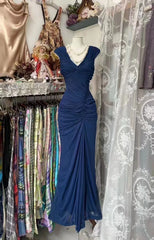 Vintage Navy Strapless Sleeveless Ruffled Mermaid Tulle Ball Gown Evening Dress HZ1024