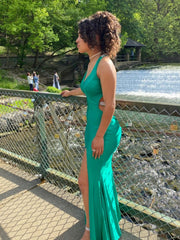 Gorgeous Satin Strap V Neck Sleeveless Backless Mermaid Formal Prom Dress Evening Gown HZ1024