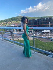 Gorgeous Satin Strap V Neck Sleeveless Backless Mermaid Formal Prom Dress Evening Gown HZ1024