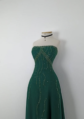 Vintage Green A-line Strapless Sequined Sleeveless Long Prom Dress Evening Dress HZ1024