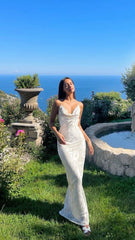 Simple Ivory Off-Shoulder Sleeveless Backless Mermaid Long Formal Prom Dress Evening Gown HZ1024
