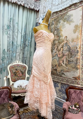 Sweetheart Pink Strapless Satin Bow Lace Long Prom Dress Evening Gown HZ1024