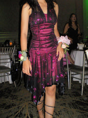Vintage Pink Satin Halter Neck Sleeveless Sequin Short Ball Gown Evening Dress HZ1024