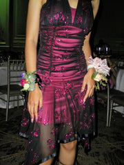 Vintage Pink Satin Halter Neck Sleeveless Sequin Short Ball Gown Evening Dress HZ1024