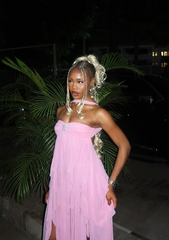 Chic Pink Strapless Chiffon Backless Irregular Skirt Prom Dress Evening Dress HZ1024