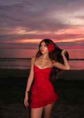 Sexy Spaghetti Strap Red Ruffle Short Prom Dress Party Dress HZ1024