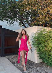 Halter Neck Low Neck Sleeveless Ruffle Mini Prom Dress Party Dress HZ1024